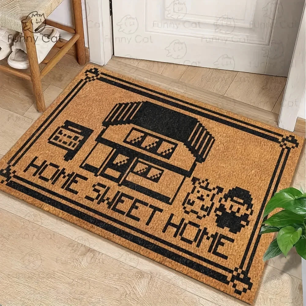 tapis d'entrée marron clair motif pixel maison moderne antidérapant résistant saletéintérieurextérieur