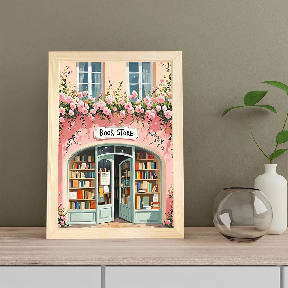 kit broderie point croix librairie roses fleurs livres classique fil couleur toile imprimée romantique