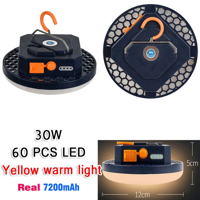 lampe camping rechargeable led bleu marron texture cuir moderne clips indicateur batterie