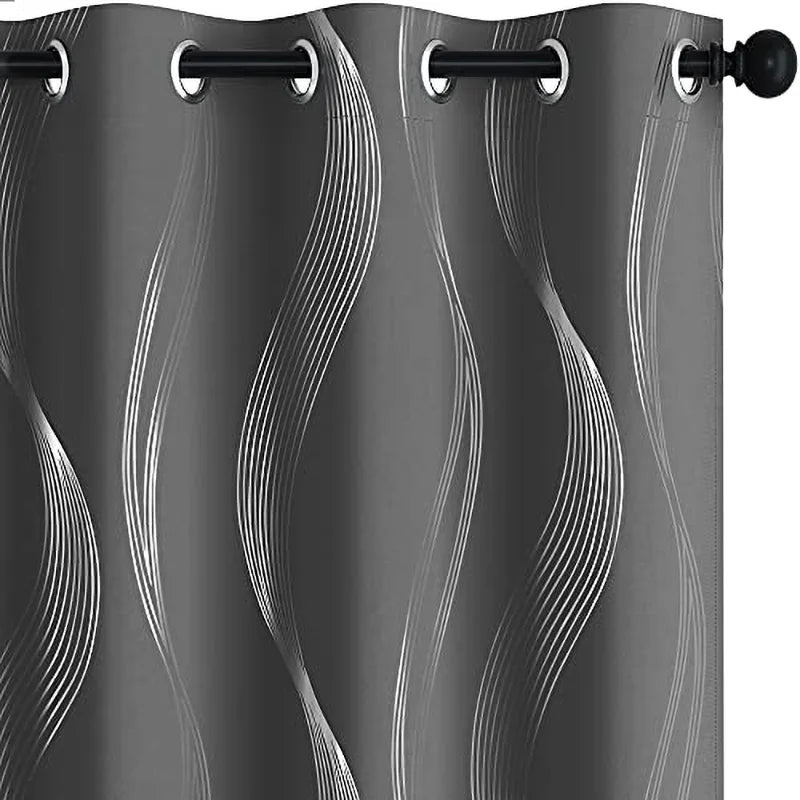 rideau blackout gris moderne motif ondulé argenté voilage transparent
