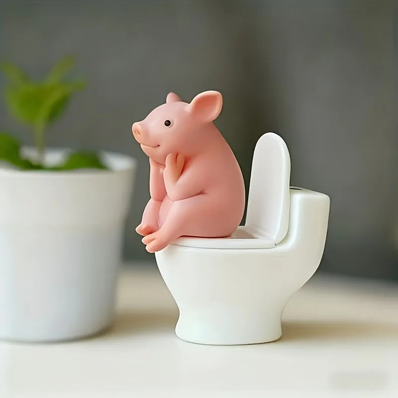 figurine porc rose toilettes decoration amusante résine durable unique maison