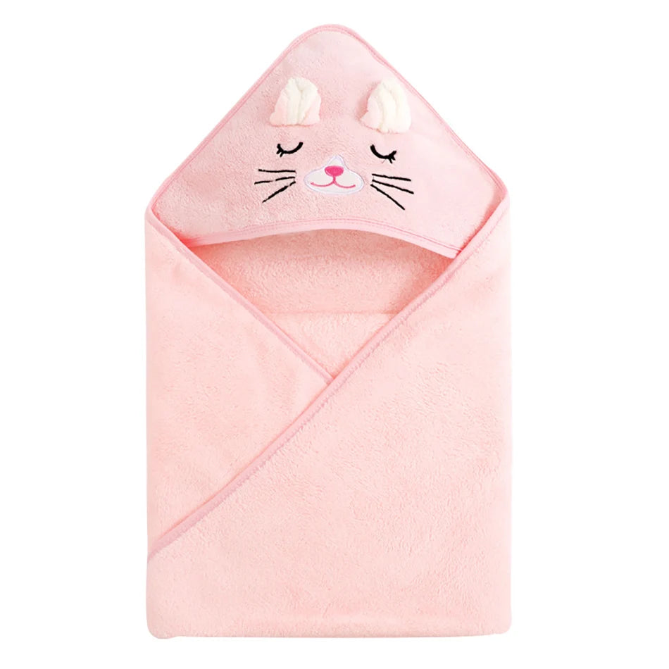 serviette bébé capuche animaux motifs doux microfibre brodés marron bleu gris rose verte