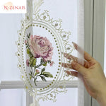 rideau tulle brodé fleurs transparent blanc rose vert élégant classique chambre salon
