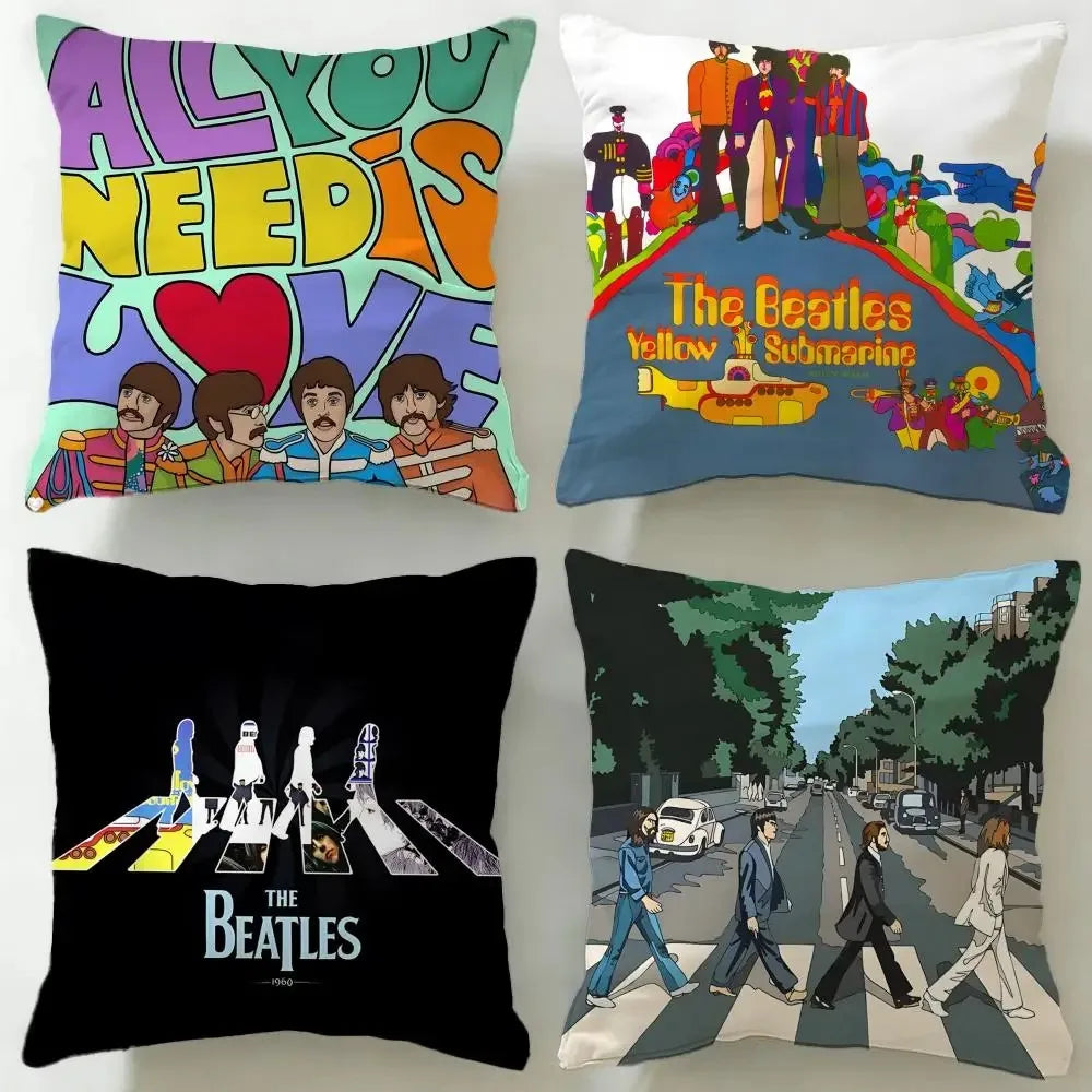 housse coussin carré the beatles pop art multicolore graphique opacité décoration salon chambre coucher