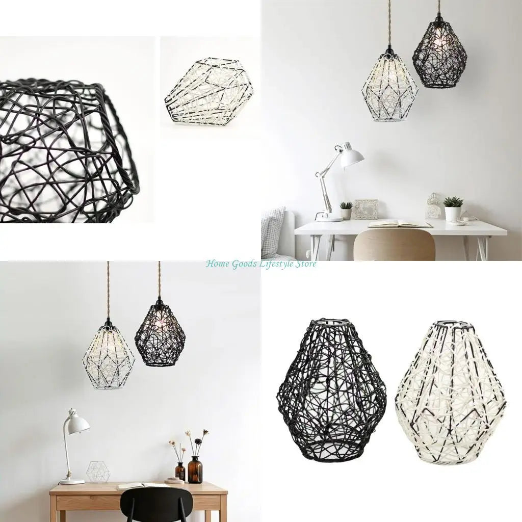 lampe suspendue tressée noir blanc moderne rustique abat jour plafonnier couvercle éclairage déco