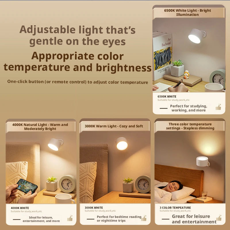 lampe murale magnétique rechargeable led 360 rotation moderne sans fil blanc