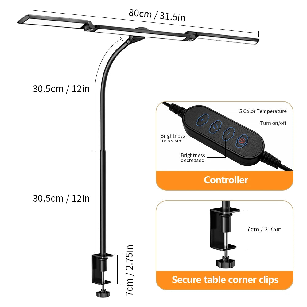 lampe led têtes couleurs 10 niveaux réglage télécommande moderne noire pince métalliqueflux lumineuxvariable
