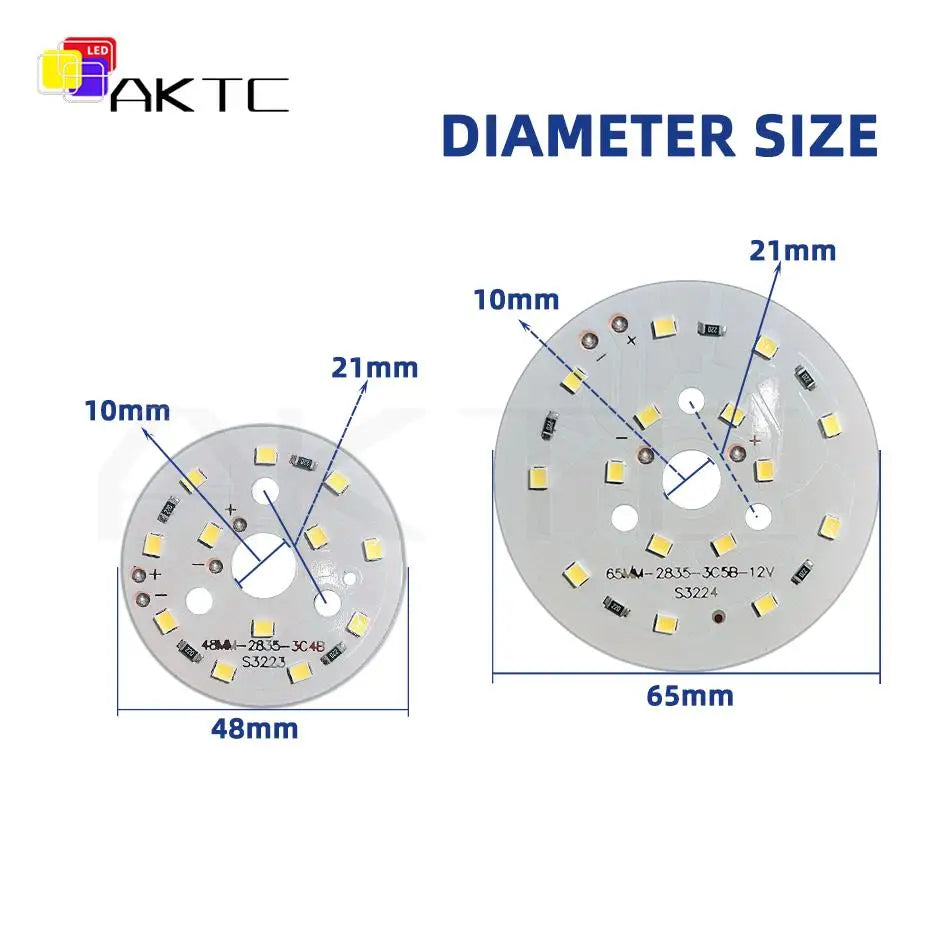 source led 12v 5w 7w smd2835 alu blanc chaud froid 48mm 65mm