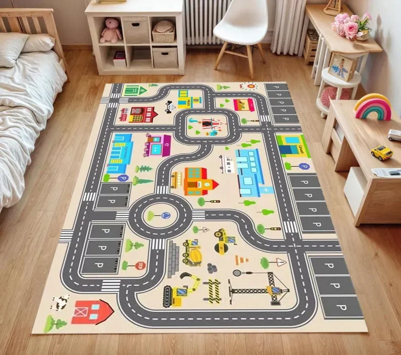 tapis multicolore traffic urbain enfants moderne salon chambre décoration extérieure lavage machine