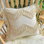 coussin boho chic brodé franges polyester beige décoratif rectangle 45x45cm