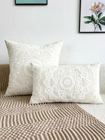 taie d'oreiller ronde brodée polyester élégante housse coussin fermeture éclair motif complexe beige clair