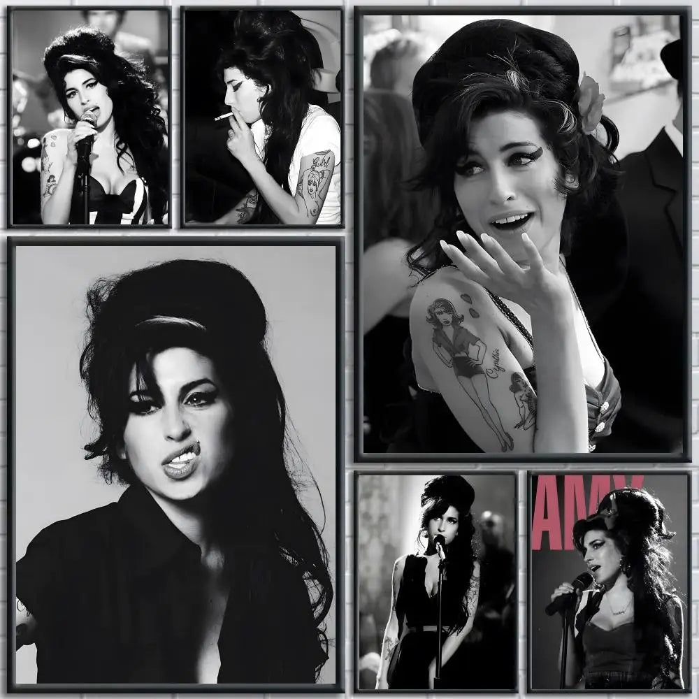 affiches aamy winehouse noir blanc cadres muraux decoration classique facile chambre college moderne pvc