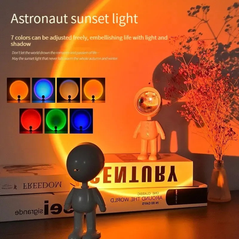 lampe projecteur coucher soleil couleurs changeables robot humanoïde moderne minimaliste blanc gris orange