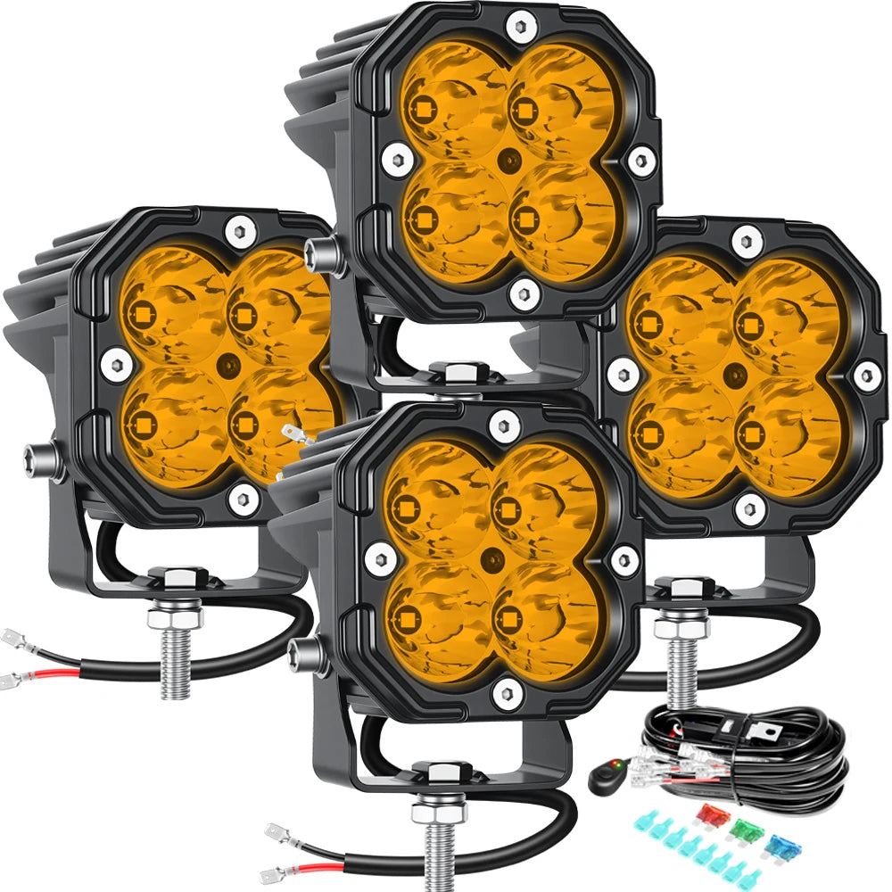 feux travail led 30w noir orange quadrillé combo spot flood vtt suv moto
