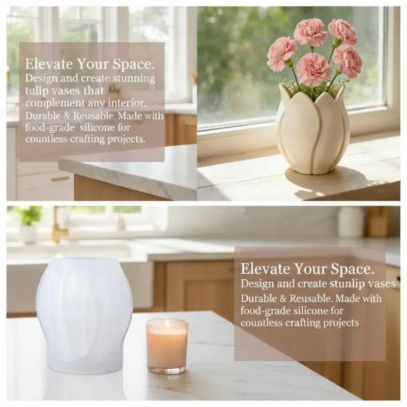 vase silicone tulipe blanc moderne decoration intérieure fleurs bougie parfumée artisanat