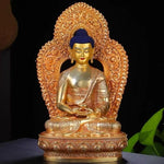 statue bouddha or bleu rouge relief orné tibétain traditionnel asiatique maison prière