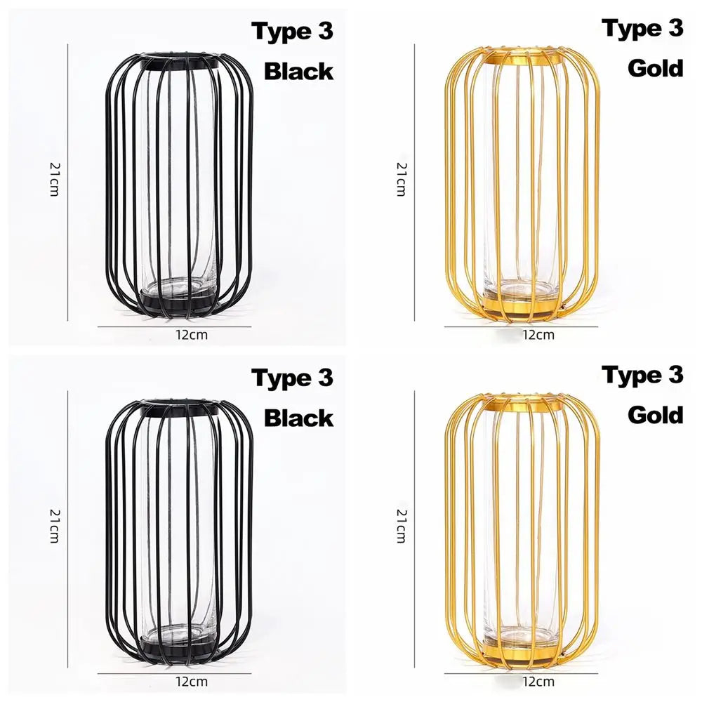 vase moderne métal noir doré verre transparent décoration contemporaine minimaliste