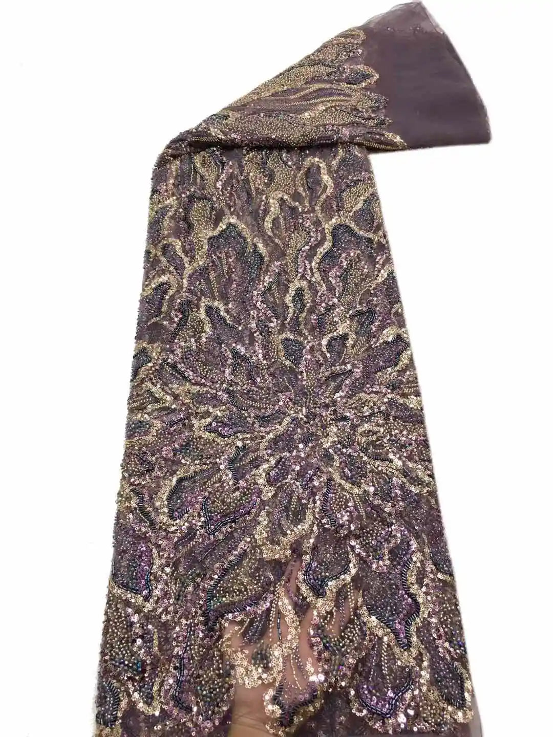 tissu polyester dentelle floral élégant noir doré rose violet translucide soirée mariage