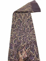 tissu polyester dentelle floral élégant noir doré rose violet translucide soirée mariage