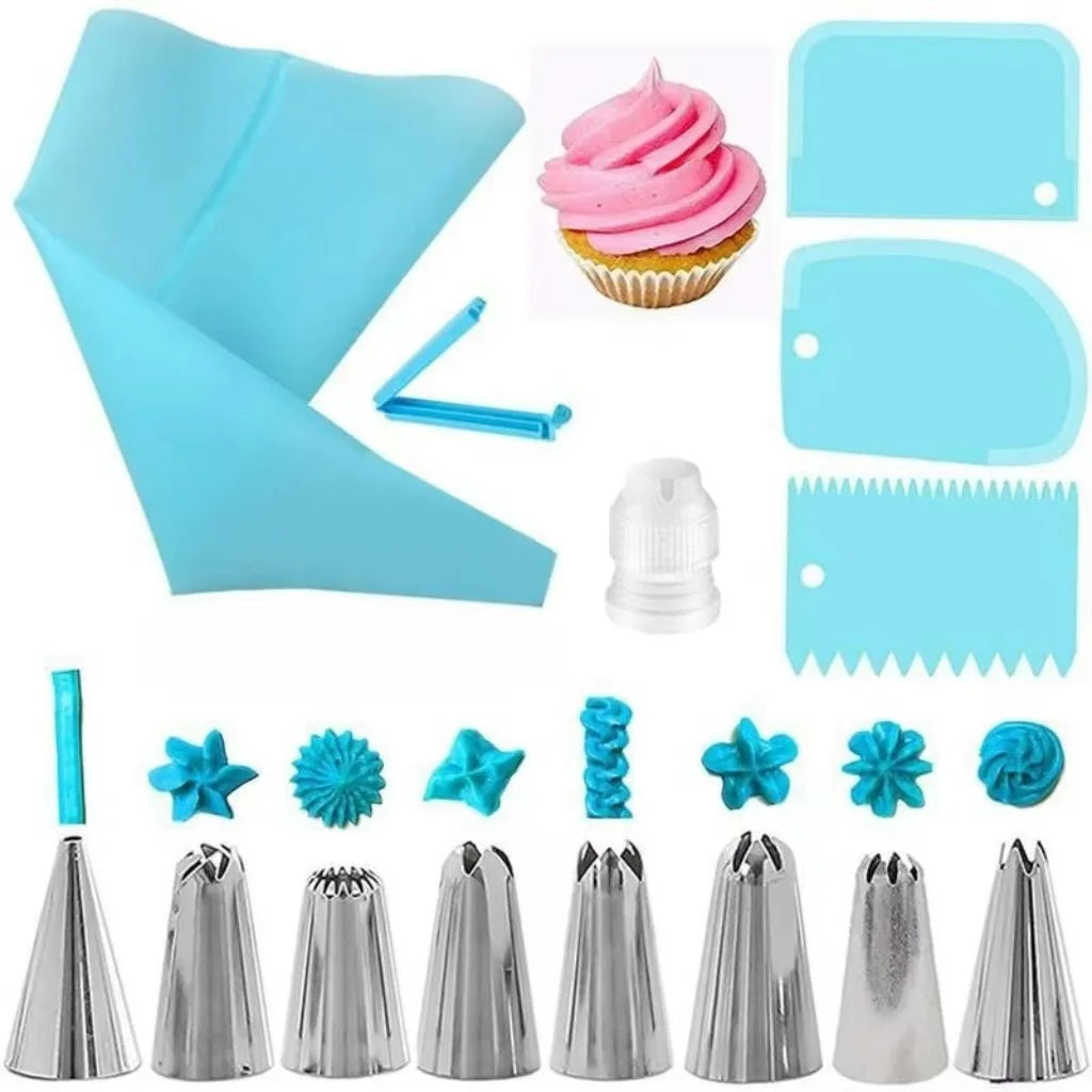 kit pâtisserie sacs pâte douilles métalliques tampons outils pâte silicone couleurs violet rose bleu