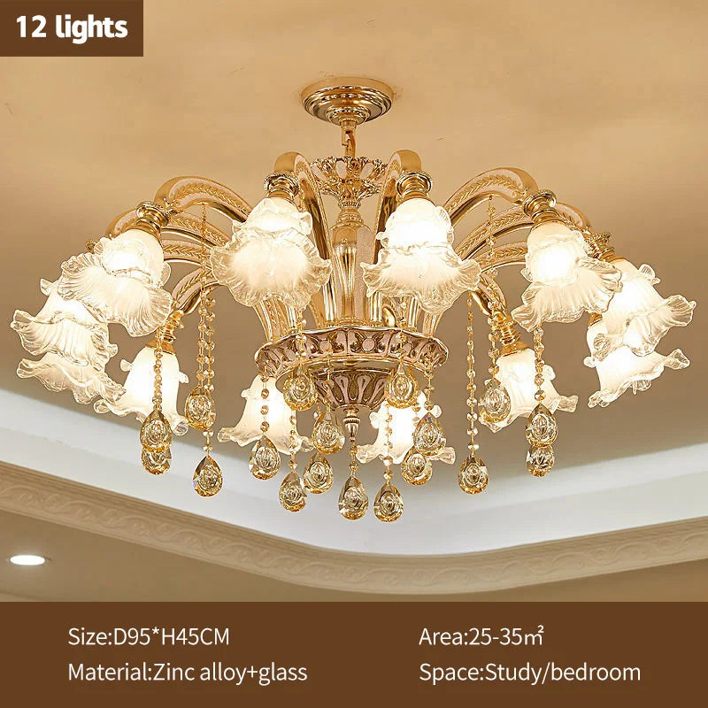 lustre doré cristal fleurs classique baroque salon encastrée led 2000lm 82000lm