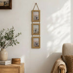 cadre mural plusieurs compartiments moderne minimaliste bois naturel noir cordelette suspension photo famille