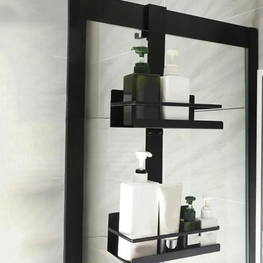 étagère salle bain moderne adhésive noire imperméable distributeurs savon gel crème double single layer