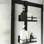 étagère salle bain moderne adhésive noire imperméable distributeurs savon gel crème double single layer
