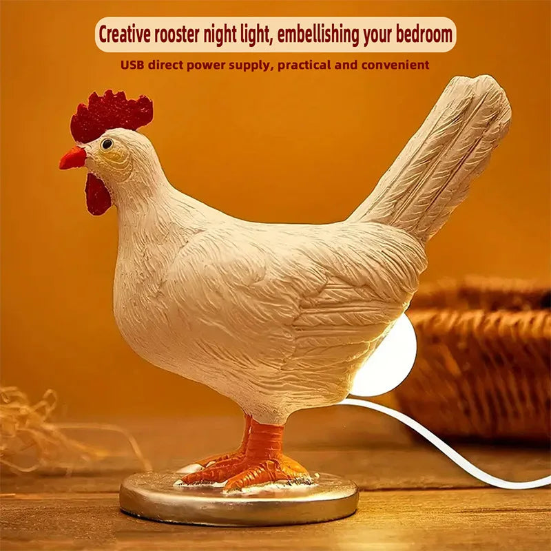 veilleuse animale poulet deco vacances blanc rouge orange plumage réaliste chambre enfant led pvc