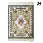 tapis ornements floraux géométriques franges blanches non glissant rouge vert beige