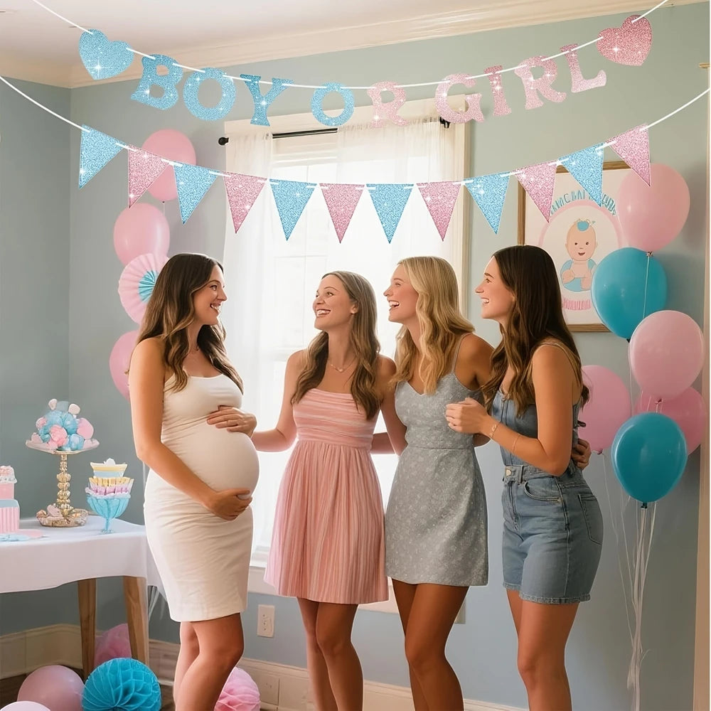 guirlande fanions pailletés bleu rose révélation sexe bannières coeurs lettres décorations féminines occasionnelle événement