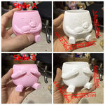 cache pot mignon rose clair blanc cactus succulentes visage souriant chaton cartoon opacité