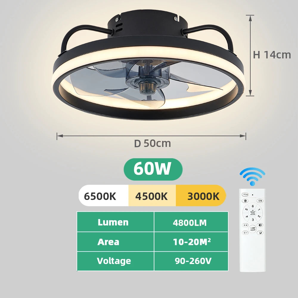 ventilateur led moderne noir blanc pales télécommande vitesses lumens 5000