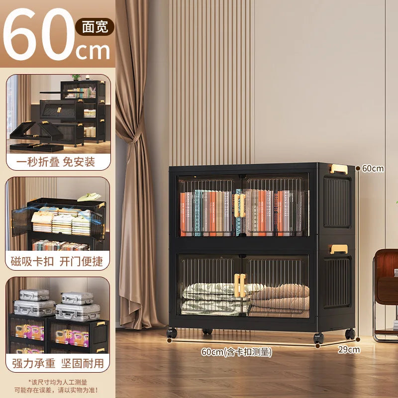 meuble rangement noir grille transparente moderne roulettes pliable grande capacité