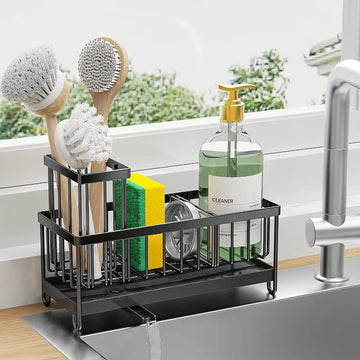 égouttoir cuisine moderne noir adhésif brosse gobelet flacon savonnette rangement multifonctionalité