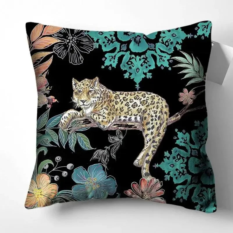 taie d'oreiller moderne imprimée léopard fleurs 40x40 45x45 50x50 60x60 polyester beige noir vert