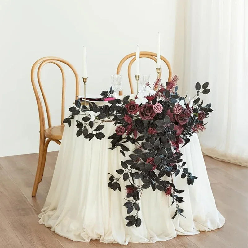 décoration événementielle guirlande florale artificielle noire roses classiques élégantes extérieure intérieure 60cm festive