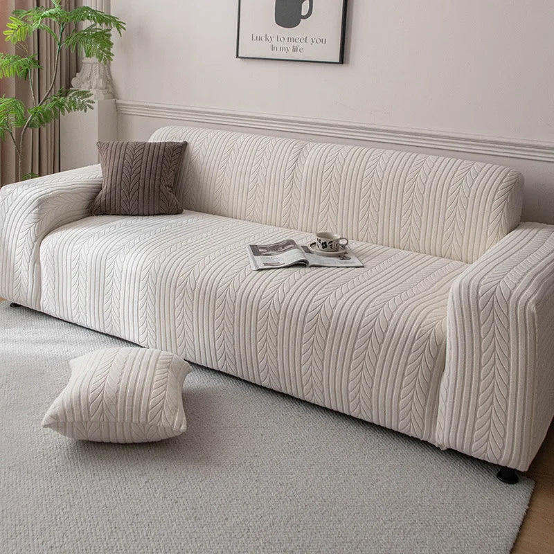 housses canapé beige rayées moderne adhésif lavable sectionnel places jacquard elastic