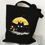 sac main femme toile chat cartoon noir blanc motifs animaux décontracté sans fermeture éclair