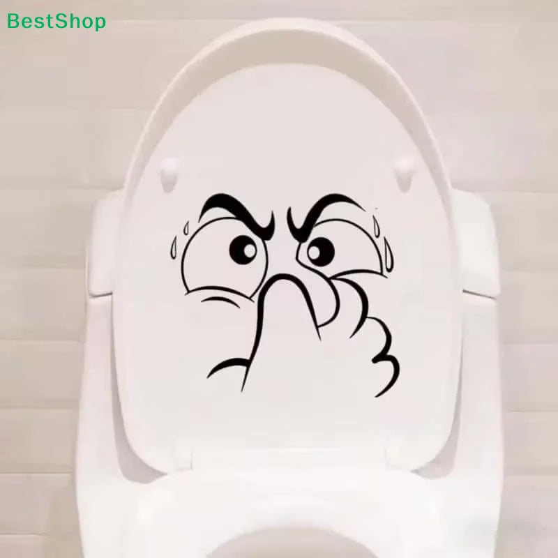sticker mural noir visage triste dessin animé salle bain amovible décoration humoristique