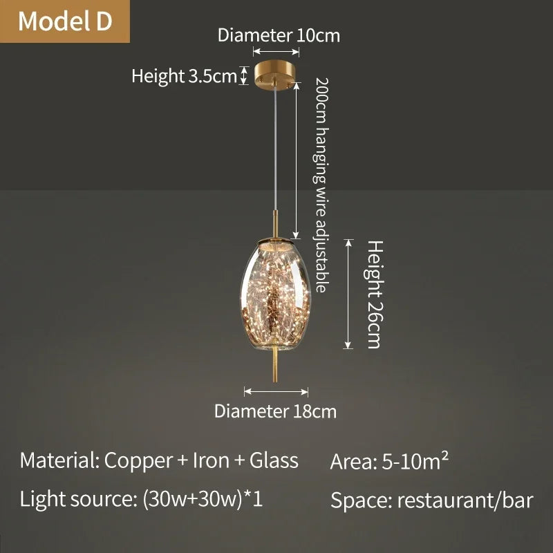 suspension lumineuse moderne transparente dorées câble suspendu élégante led trois couleurs chambre principale