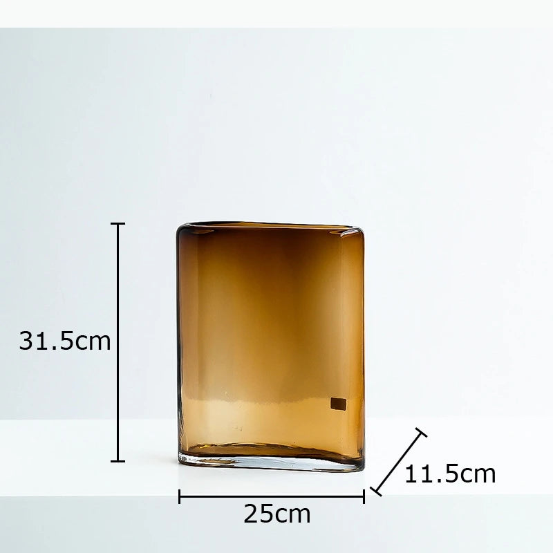vase contemporain marron foncé transparent moderne fleur jaune branchette rouge verte