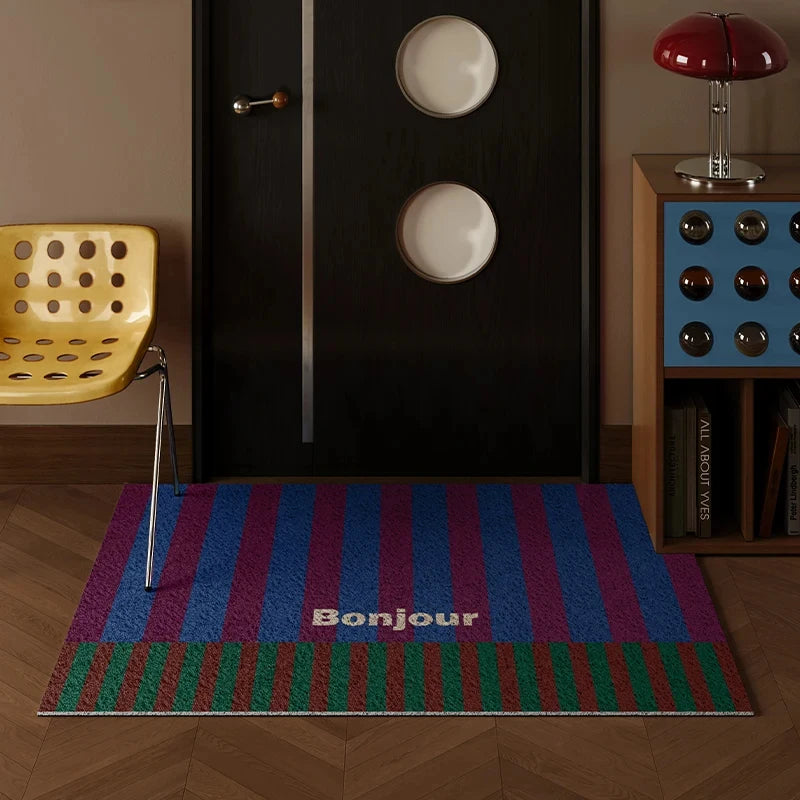 tapis bleu vert marron moderne rayures horizontales résistant rides extérieur salon 40x60cm 50x80cm