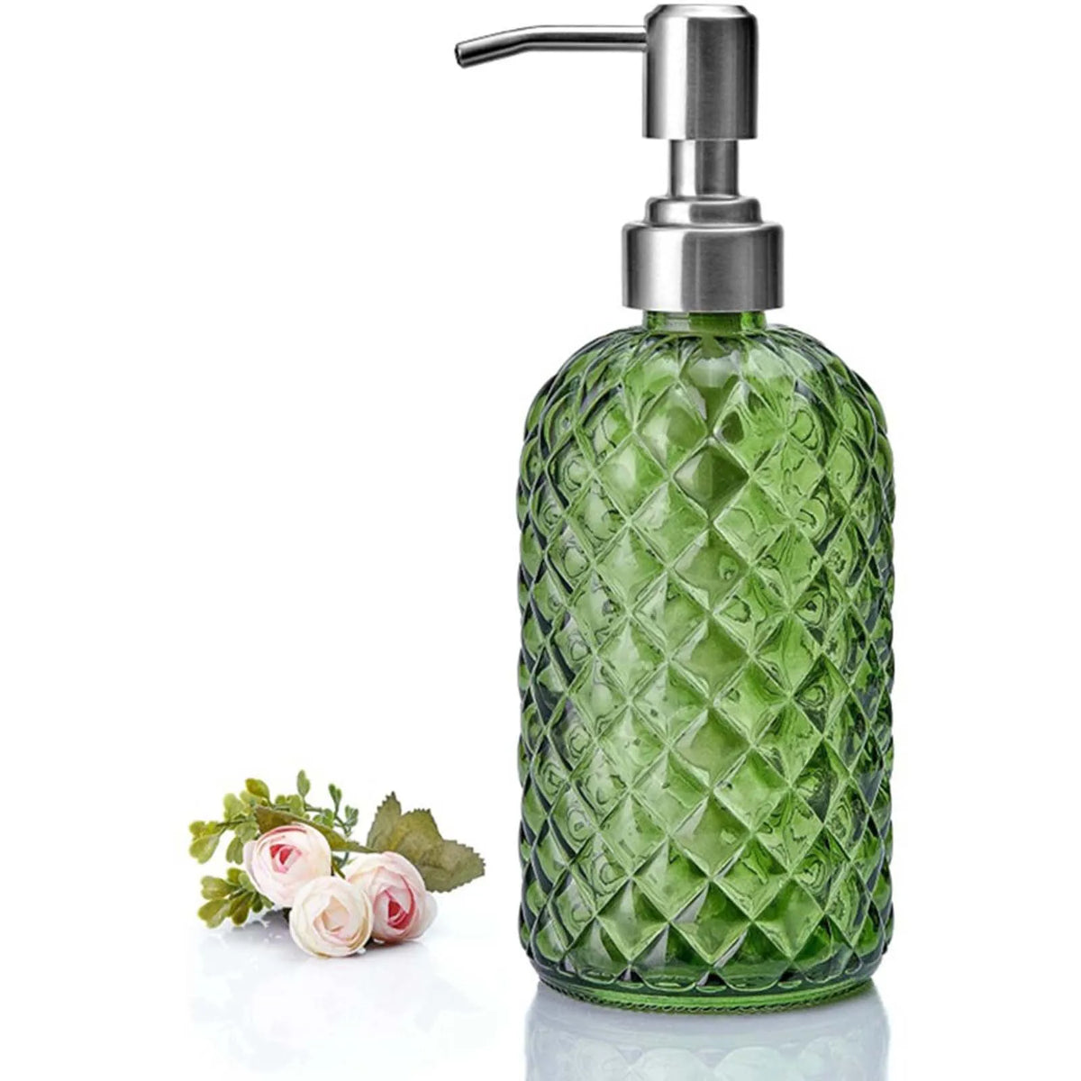 distributeur savon liquide verre transparent moderne bleu vert orange gris rechargeable comptoir salle bains