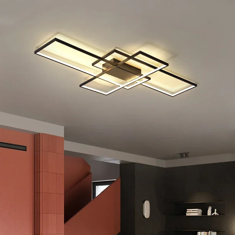 plafonnier moderne minimaliste noir blanc rectangles superposés géométrique opaqué luminaire salon chambre