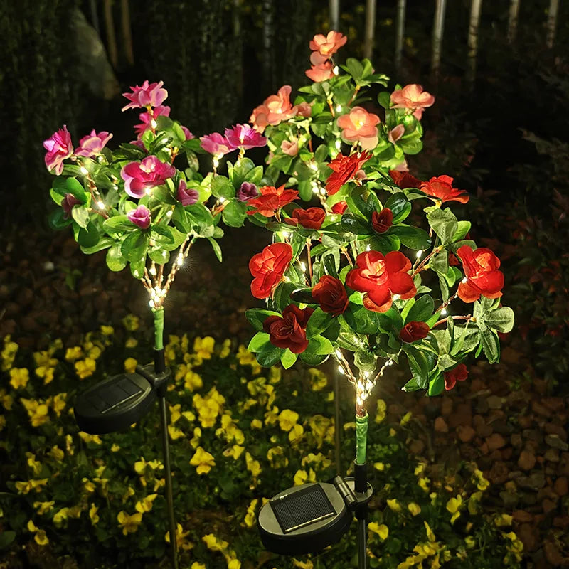 luminaire solaire led étanche fleurs artificielles moderne jardin extérieur contemporain vert rose violet blanc
