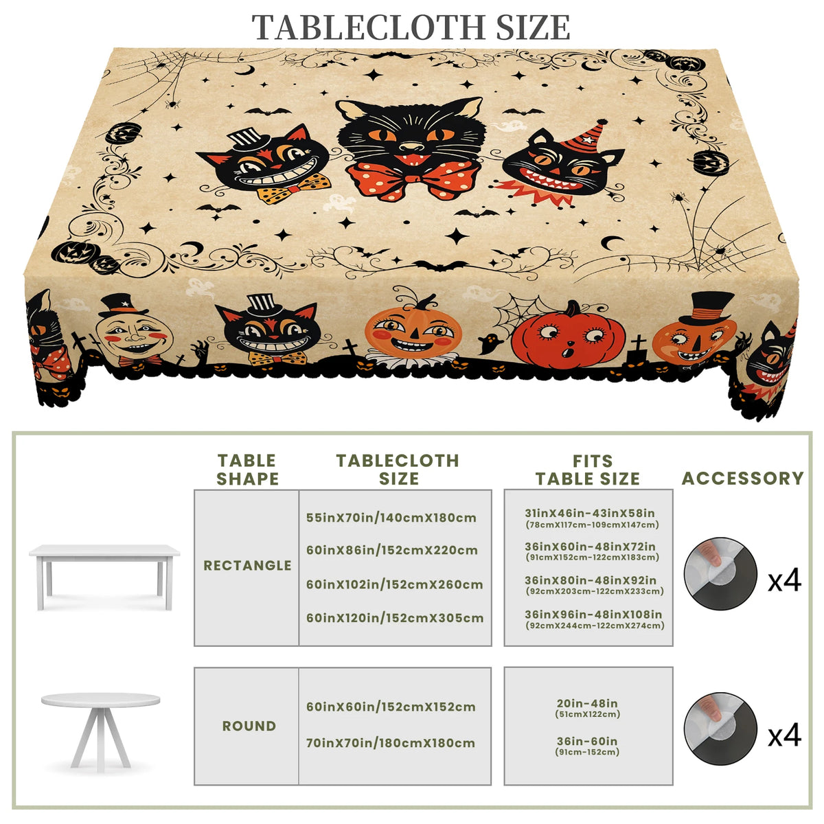 nappe halloween citrouille chat noir festive imperméable machine réutilisable extérieur mariage fête