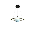 suspension lumineuse moderne acrylique anneau planétaire blanc bleu noir chambre salon