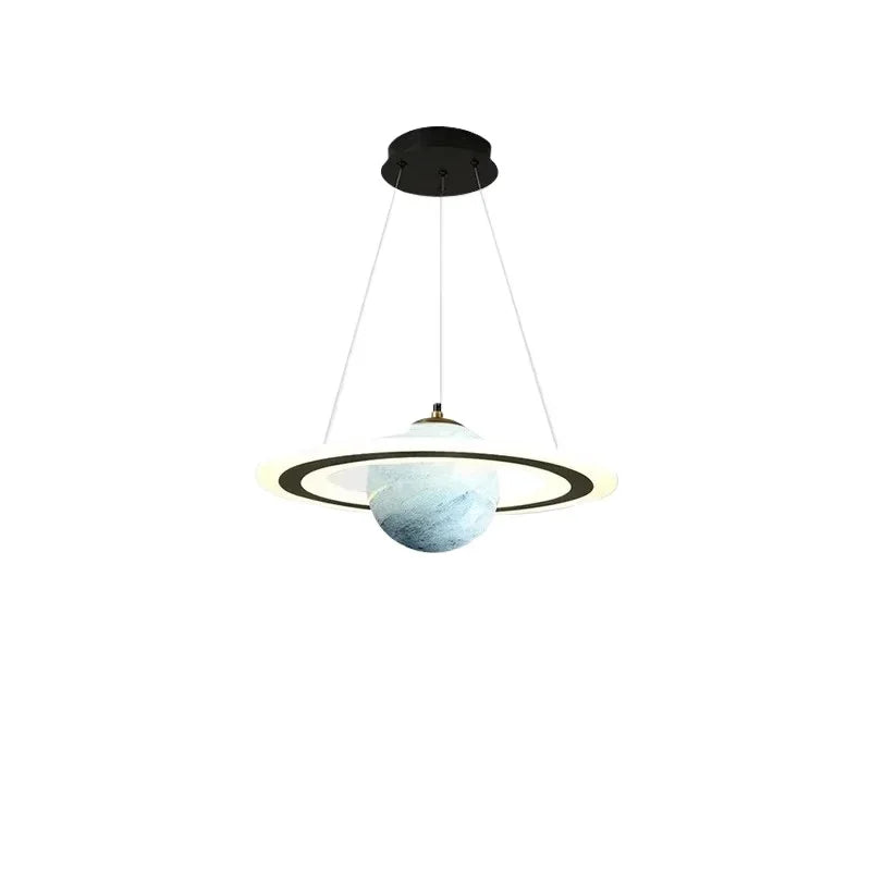 suspension lumineuse moderne acrylique anneau planétaire blanc bleu noir chambre salon