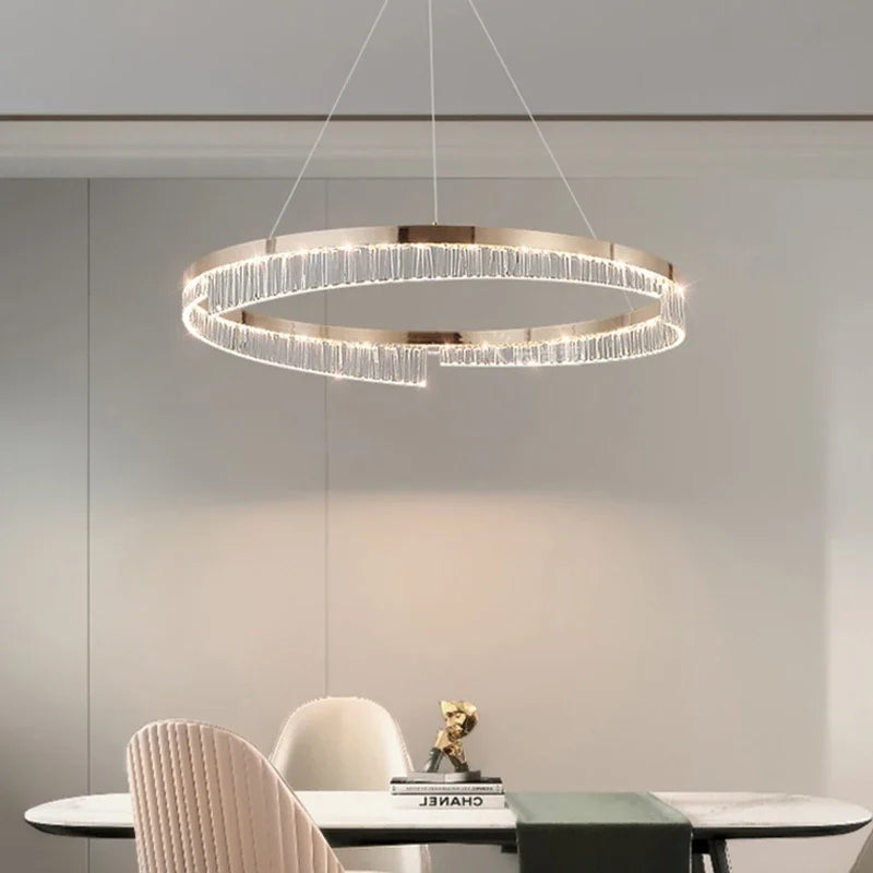 Suspension lumineuse moderne or transparent strass franges câbles suspendus led semi encastrée adjustable